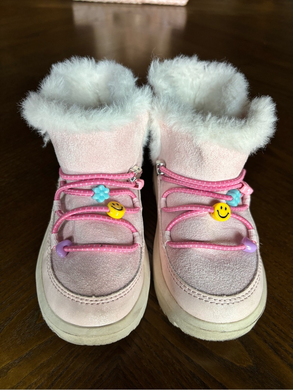 Carter’s Girls Pink Winter Snow Boots Size 10 Faux Fur Trim Charms